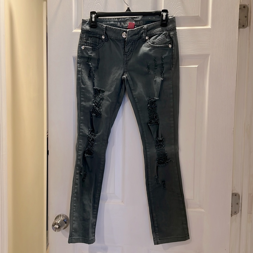 Green Almost Famous Distressed Jeans